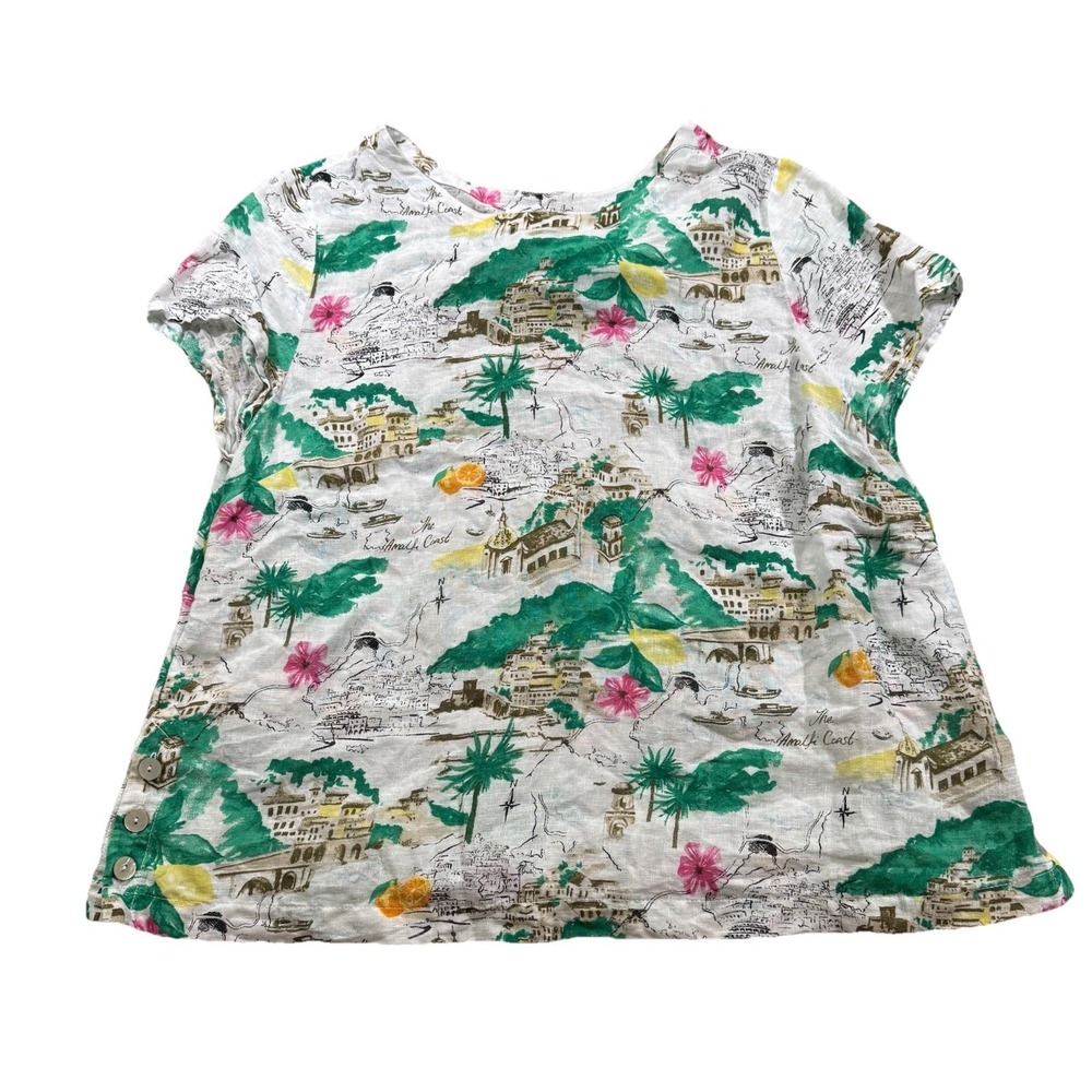 Cynthia Rowley 100% Linen Amalfi Coast Tropical Beach Blouse Palm Tunic Top L/XL